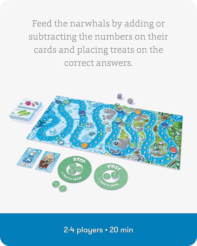 SimplyFun Arctic Riders - Educational & Fun Math Games for Kids - Practice Upper Level Addition & Subtraction Skills for Kids 7 & Up - 2 to 4 Players