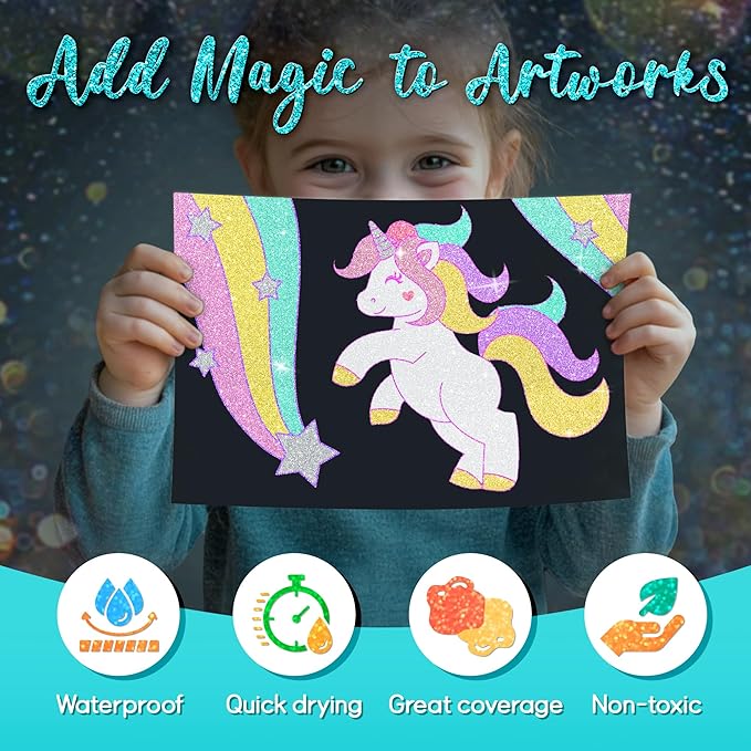 Glitter Markers Pens, 24 Colors Glitter Paint Pens Set Acrylic Sparkle Markers Teen Art Supplies for Scrapbooking, Cards, DIY Crafts, Adults Coloring, Extra-Fine Tip 0.7mm