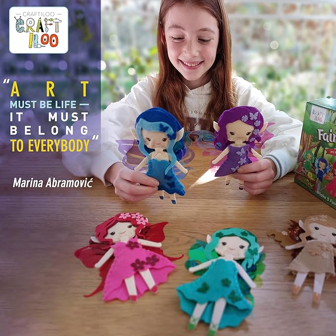 CRAFTILOO Fairy Elves Sewing Kit for Kids, Fun and Educational Fairytale Craft Set for Boys and Girls Age 7-12, Sew Your Own Felt Fairy Craft Kit for Beginners (Garden Rainbow Fairies Kit)