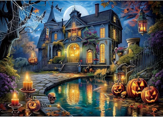 Halloween Haunted House Jigsaw Puzzle 1000 Pieces for Adults Spooky Horror Night Scene Ghosts Challenging Gothic Scary House Puzzle for Game Night & Home Decor(27.6"x19.7")