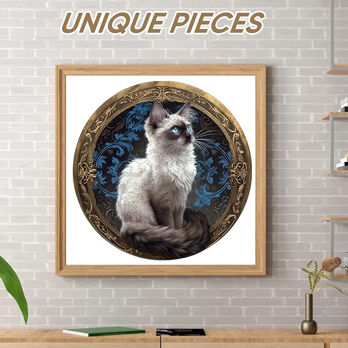 Ruikiyart Wooden Puzzles for Adults, 5MM 500 Pieces Siamese Cat Jigsaw Puzzles, Unique Shapes Pieces Gift for Kids and Adults on Birthday, Thanksgiving, Christmas (16.7"x16.7")