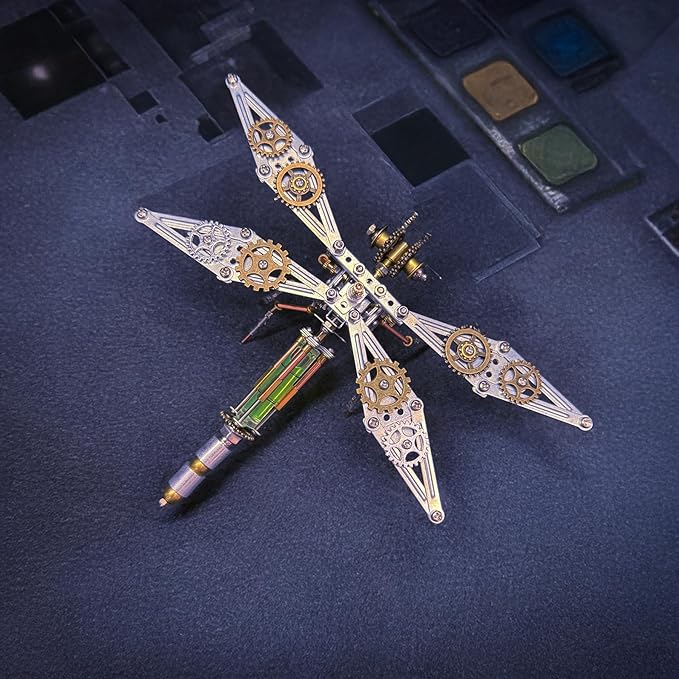 Steampunk Metal Insect Bug Mechanical Steampunk Sculpture Steampunk Mechanical Insect Clockwork 3D Steampunk Metal Puzzle Kits for Adults (Mechanical Dragonfly D)