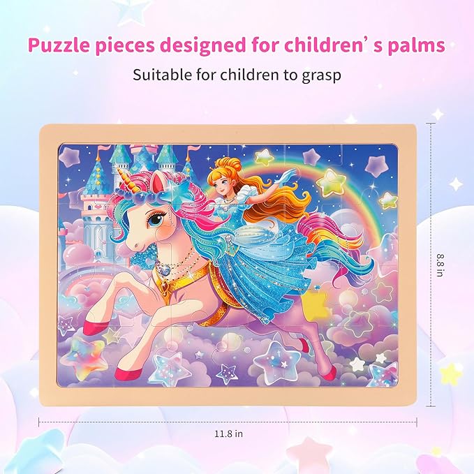 24PCS Wooden Puzzles for Kids Ages 4-6, 4 in 1 Box, Preschool Educational Toys Birthday Gifts Puzzles for 3 4 5 6 7 8 Year Old Boy Girls, Princess