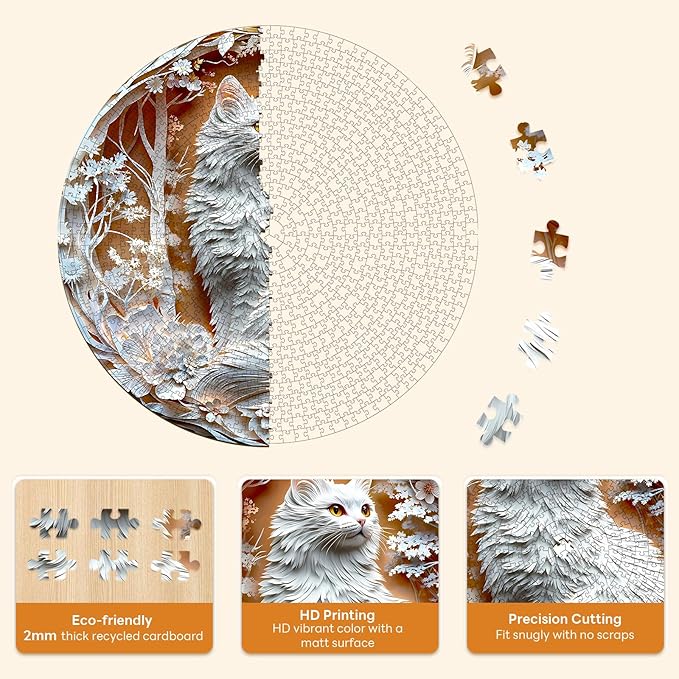 Masseruon 1000 Piece Puzzle for Adults, 26.6 * 26.6in Cat Puzzle for Adults, 1000 Pieces Flat Puzzles with 3D Visual Effect When Completed, Adult Puzzles Games