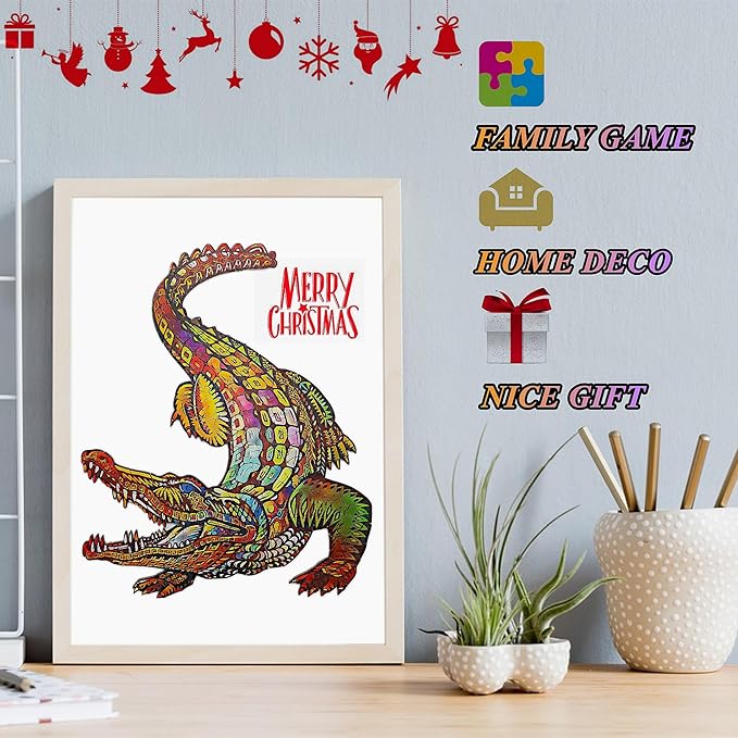 Wooden Jigsaw Puzzle for Adults,Unique Crocodile Animals Shaped Magic Pieces Family Game Best Gift Adults,Can be Used as a Cool Mouse Pad, 164pcs,(11.5x9.5 inches) 02…