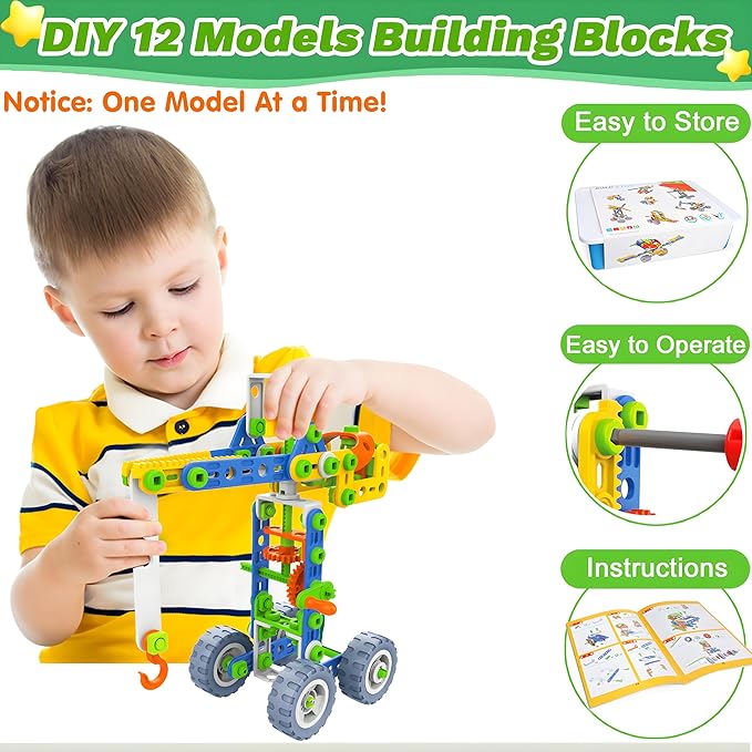 12 in 1 STEM Toys for 4 5 6 7 8+ Year Old Boy Girl Birthday Gifts Building Toys for Kids Ages 4-8 5-7 6-8 Educational Stem Activities for Boys 4-6 8-10 Construction Creative Games Holiday Idea Gift