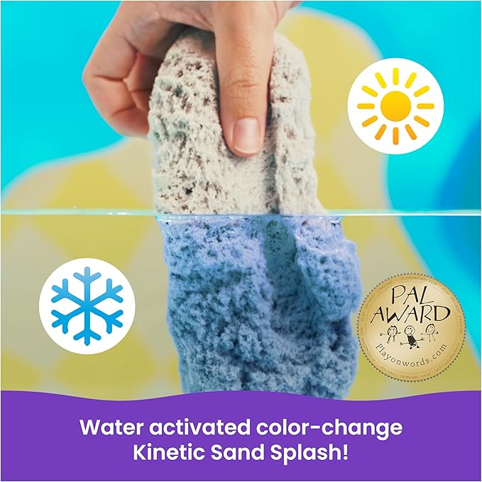 Kinetic Sand, Splash Starter Case with 6oz Color-Change Play Sand, 3 Tools & Molds, Reusable Storage, Sensory Toys for Kids Ages 3 and up