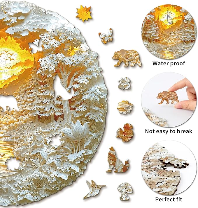 KAAYEE Wooden Puzzles for Adults, Mysterious Forest Wooden Jigsaw Puzzle Unique Shape Wood Puzzle Adult, 3D Visual Effect Flat Puzzle Birthday Family Games (M-11.2 * 11.2 in-187pcs)