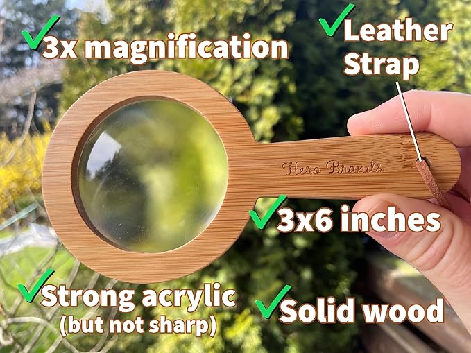 Wood Magnifying Glass for Kids - Wooden Montessori Learning Adventure Toy - Learn and Explore - Wooden Magnifier