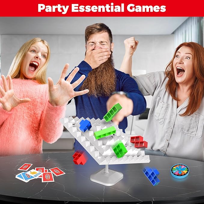 Tower Building Balance Board Game, Stacking Game for Family, 360° Drop Tower Swing Stacking Desktop Game for Teens & Adults, Parties Fun Games