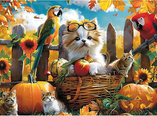 300 Piece Jigsaw Puzzle for Adults Cat Pumpkin Puzzle Recycled Cardboard Paper Puzzles Coolest Difficult Puzzles for Kids Adults Elderly Perfect for Family Games 20.5 * 15IN