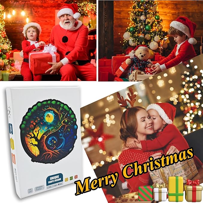 Wooden Jigsaw Puzzle for Adults,Night Tree House Animals Shaped Magic Puzzle Pieces Best Gift for Adults,Can be Used as a Cool Mouse Pad,241pcs,(13.38 * 13.38 inches)