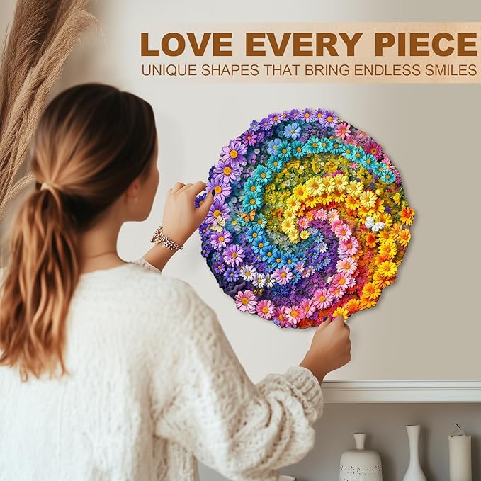 WOODBESTS Wooden Puzzles for Adults-Sea of Flowers, 255 Pieces Wood Puzzle (L-13.4 * 13.4in), Premium Art Shape Wooden Animal Jigsaw Puzzles, for Men/Women & Family Game Night