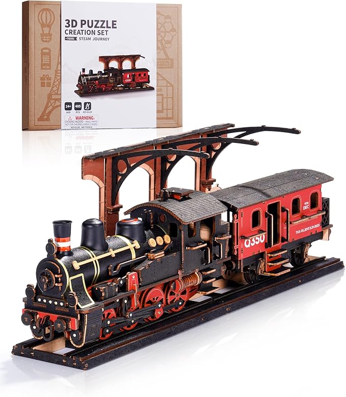 3D Puzzles for Adults -Steam Train, Wooden Model Kits Building Set for Adults, DIY Crafts Kits Hobby Creative Gift Ideas(Steam Journey-405PCS)