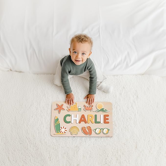 Personalize Busy Board, Name Puzzle,1 Year Old Girl and Boy Kid Gifts, Customized Baby Gift, Montessori Educational Name Toy, Wood Puzzle 1-3