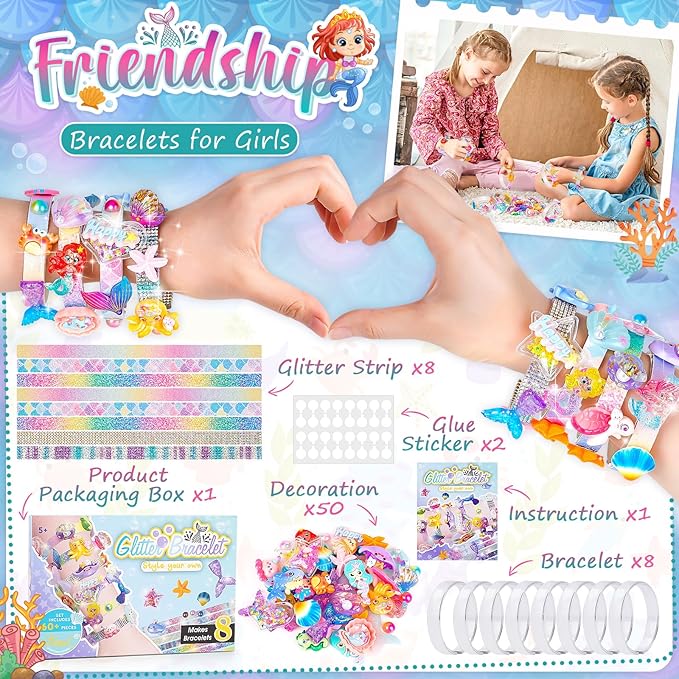 Eichhoo Friendship Bracelet Making Kit for Girls, 5-12 Year Old Girl Birthday Gifts, Arts and Crafts Kits for Kids, Girls Toys Age 5 6 7 8 9 10 Years Old, Kid Jewelry Making Kit with Charm (Mermeid)