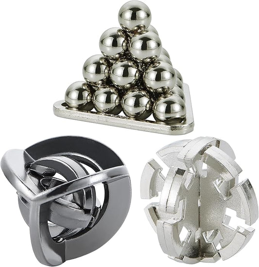 Brain Teaser Puzzles- 3 PCS Metal Puzzles Kit Metal Cast Puzzle Games Toys Unlock Interlock Puzzles Box Mind IQ Logic Test Disentanglement Games Toys for 15+ Adults Office Supplies WP140B