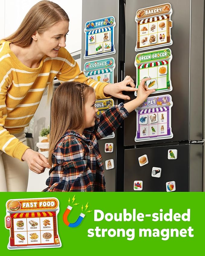 Coogam Magnetic Sorting Toys, Montessori Fridge Magnets Matching Game, Food Pets Grocery Furniture Category Recognition, Educational Learning Fine Motor Toy Gift for Toddler Ages 3-8