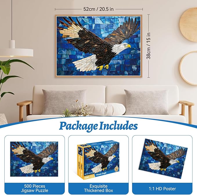 500 Piece Puzzle for Adults, Mosaic Eagle, Wildlife and Nature Puzzle 500 Pieces, for Family Kids and Adults, Relaxing and Challenging, 20.5 x 15 in