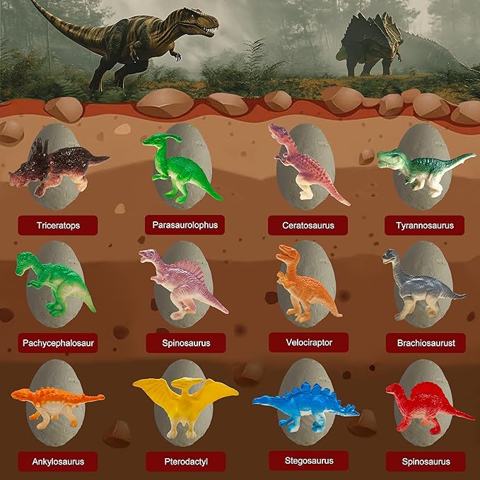 Dino Eggs Dig Kit 12Pcs Dinosaur Excavation Bricks Toys Archaeology Science STEM Experiments Toy Egg Hunt Party Gift for Kids 6-12 Years Old and Up Boys Girls