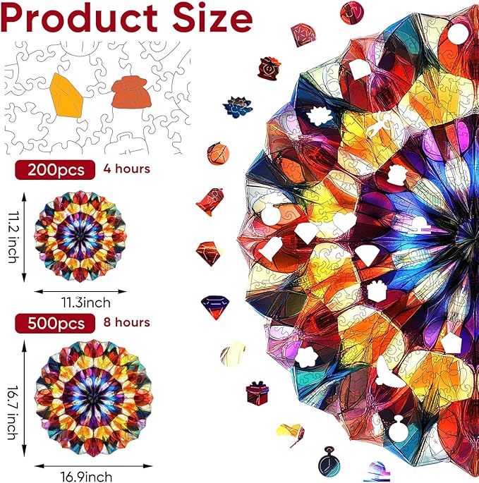 Ruikiyart Wooden Puzzles for Adults, 5MM 500 Pieces Crystal Wooden Jigsaw Puzzles, Gem Puzzle Unique Shaped for Adults and Kids on Birthday, Thanksgiving, Christmas, Family Puzzle Games(16.9''x16.7'')