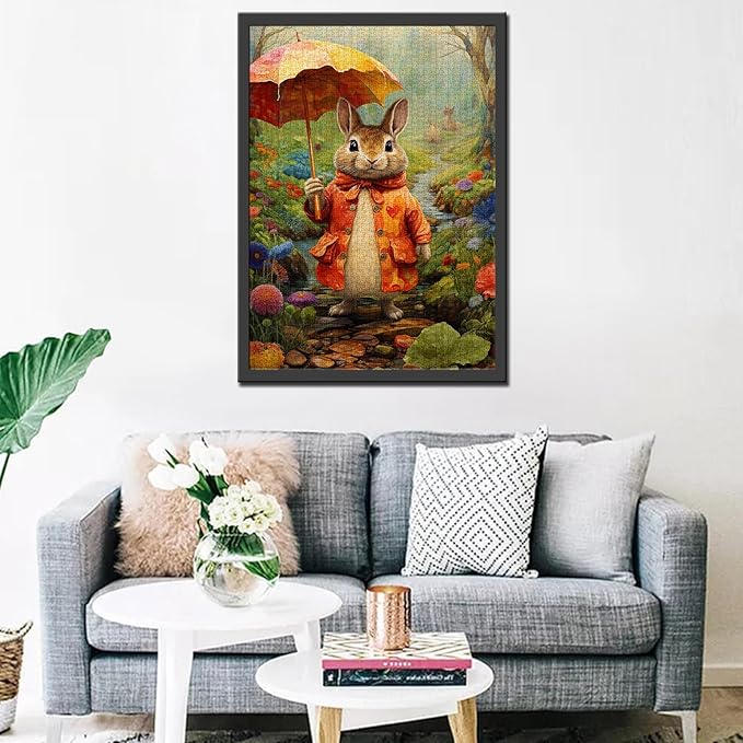 Animal 1000 Piece Jigsaw Puzzles for Adults Cute Rabbit Painting Jigsaw Puzzle Cartoon Wildlife 1000 Pieces Puzzles Game Home Wall Decor DIY Craft Tropical Forest Puzzle Art Boho Gift(Colorful)