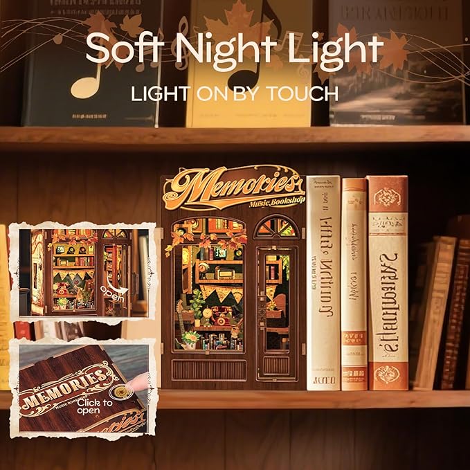 CUTEBEE Book Nook Kit, DIY Miniature House Kits for Adult and Teens, Dollhouse Mini Booknook Music House Bookshelf, DIY Craft Gifts for Family and Friends（Memories Music Bookshop）