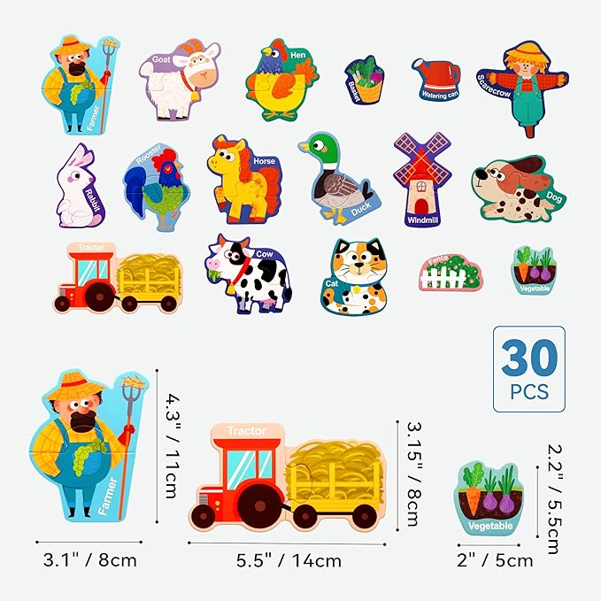 Dotimo 30 PCS Farm Animals Pairing Magnetic Puzzles for Toddlers 3-5, Montessori Learning Toys, Travel Toys, Preschool Educational Activity