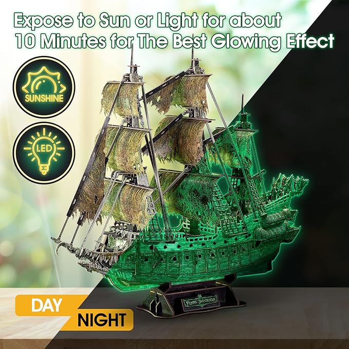 CubicFun 3D Jigsaw Puzzles Dutch Ship Model Flying Luminous Haunted Pirate Ship DIY for Adults and Kids, Building Kits Office Decoration for Women and Men, 360 Pieces