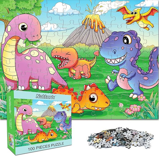 Nattork Jigsaw Puzzles 100 Pieces for Kids Youth Dinosaur Puzzle - Pieces Fit Together Perfectly
