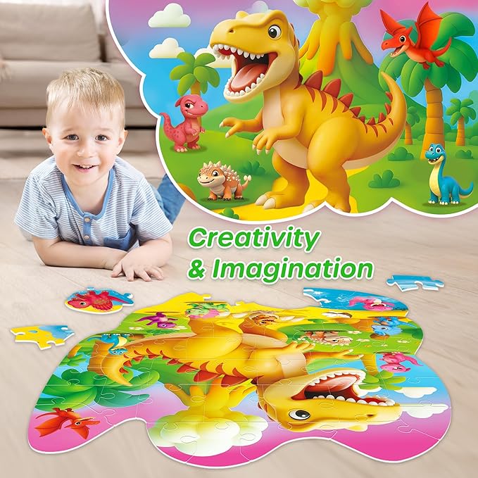 SYNARRY Dinosaur Floor Puzzles for Kids Ages 4-6, Large 45 Piece Floor Puzzles for Kids Ages 3-5, Dinosaur Puzzles for 4-8 Years Old, Educational Toys Gifts for 3 4 5 6 7 8 Years Old Boys Girls Child