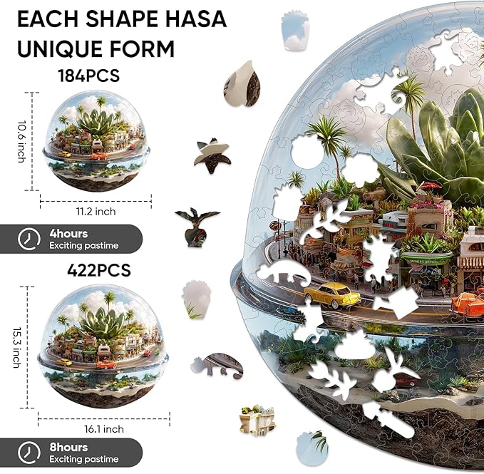 Wooden Puzzles for Adults 422 Pieces, Succulent World Jigsaw Puzzles, Unique Design Adult Puzzles for Family Brain Game Gift, 16.1x15.3 inch