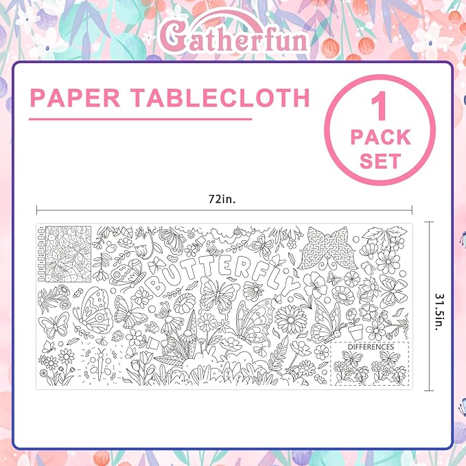 Butterfly Birthday Party Giant Coloring Poster - 31.5X 72 Inches - Versatile Classroom Wall Décor & Butterfly Birthday Decorations-Poster or Table Cover for School Parties and Special Events