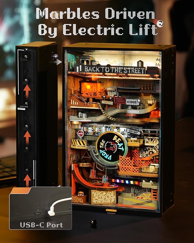 ROKR 3D Puzzle for Adults, Electric Marble Run Model Kits, Parallel World Hip-hop Street, Desk Decoration, Building Sets for Boys Girls Birthday Gifts