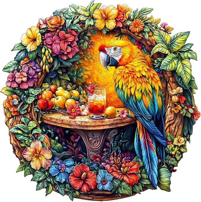 Wooden Puzzles for Adults, Wooden Jigsaw Puzzles for Adults Kids, The Parrot's Tea-2 Unique Shaped Wood Puzzles Adult, Creative Birthday Gifts for Friends Family Game (11.4 * 11.3in 200pcs)