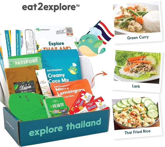eat2explore Cooking Kits for Kids - Interactive & Educational Set with 3 Recipe Cards, Key Ingredients & Cooking Tools - Ideal Idea for Kids who Love to Create Meals (Thailand Edition)