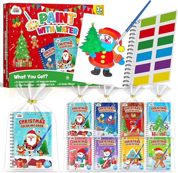 ZMLM 24 Water Coloring Books for Kids Party Favors - Bulk Mini Coloring Books for Kids Ages 4-8,Small Birthday Goodie Bag Stuffers School Teacher Return Gift Art Crafts Classroom Prizes (Christmas)