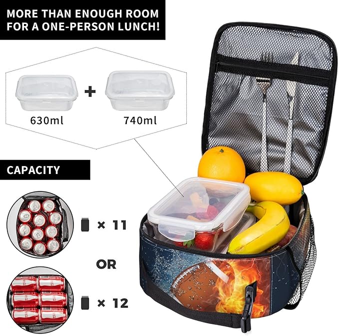 Ice Fire Football Reusable Lunch Box Insulated LunchBox Cooler Lunch Bag
