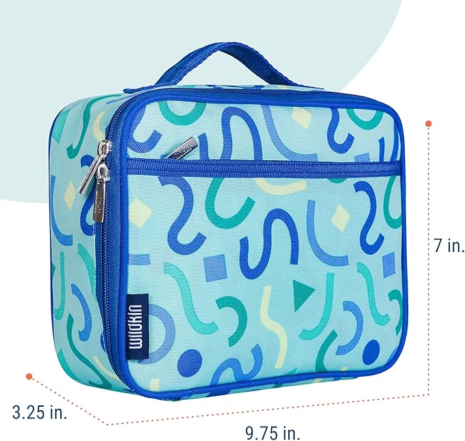 Wildkin Kids Insulated Lunch Box – Durable and Reusable for School & Travel - Confetti Blue