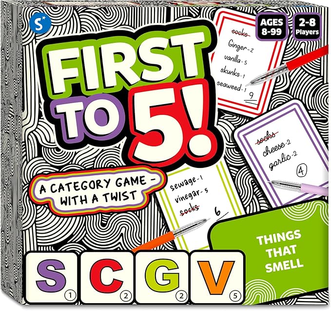 Skillmatics Board & Card Game - First to 5, Category Game with a Twist, Perfect for Parties, Family, Game Night, Quick Thinking, Gifts for Kids, Teens, Adults, Ages 8, 9, 10 & Up, 2-8 Players