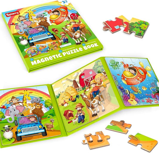 SYNARRY Magnetic Puzzles for Kids Ages 3-5, 20 Pieces Toddler Animal Puzzles, Children Travel Activity Toys Games for 3 4 5 6 Years Old Kids Boys Girls in Car Airplane, Learning Magnet for Road Trip