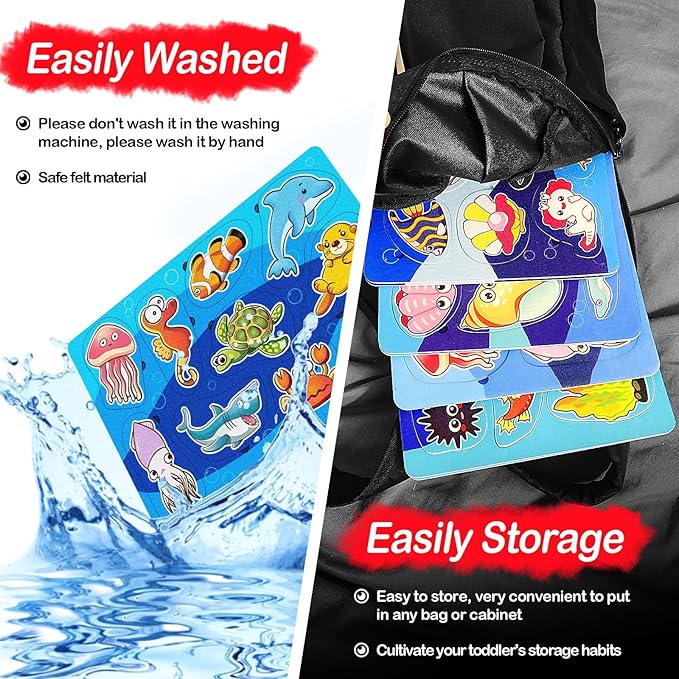 4 Pack 40 Pieces Felt Ocean Theme Zoo Animals Forest Ocean Toys for Toddlers Puzzles Educational Toddler Montessori Learning Matching Game Christmas Birthday Gifts Toys for Kids Felt Busy Board