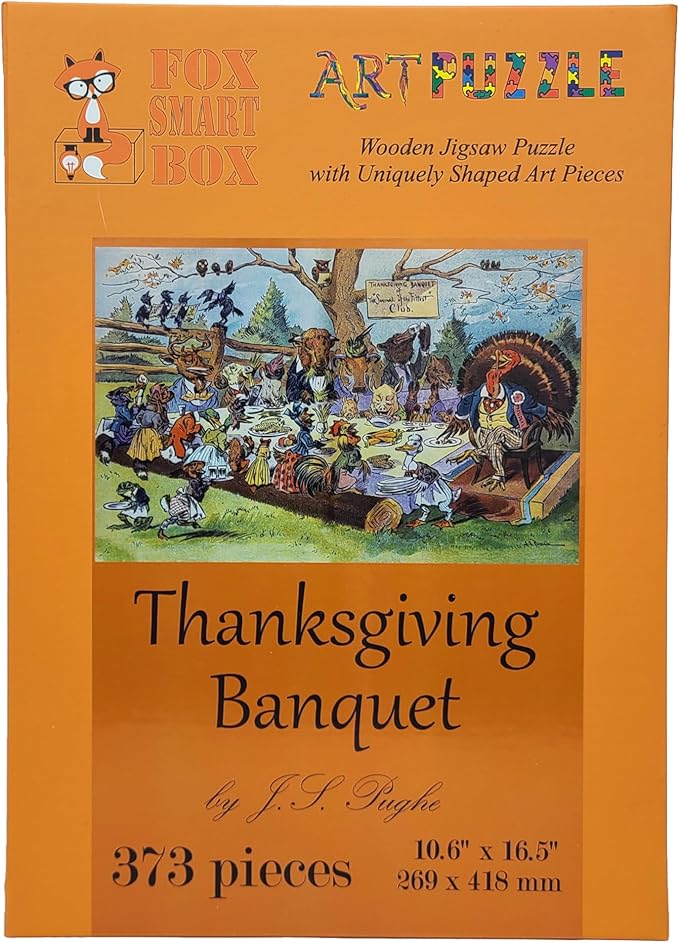Wooden Jigsаw Puzzle for Adults - Uniquely Shaped Pieces - Made in The USA by FoxSmartBox - 373 Pieces - Thanksgiving Banquet