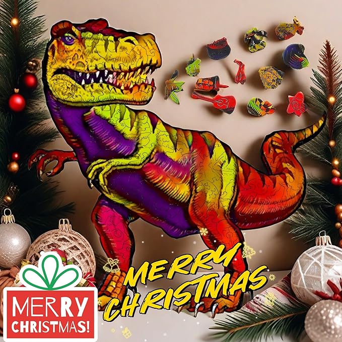 Wooden Jigsaw Puzzle for Adults,Tyrannosaurus rex Dinosaur Animals Shaped Magic Puzzle Pieces Best Gift for Adults,Can be Used as a Cool Mouse Pad,302pcs,(12.99 * 12.79 inches) New