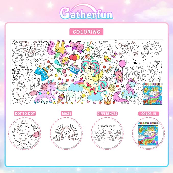Gatherfun Unicorns Birthday Party Giant Coloring Poster - 31.5x 72 Inches - Versatile Classroom Wall Décor & Unicorns Birthday decorations-Poster or Table Cover for School Parties and Special Events