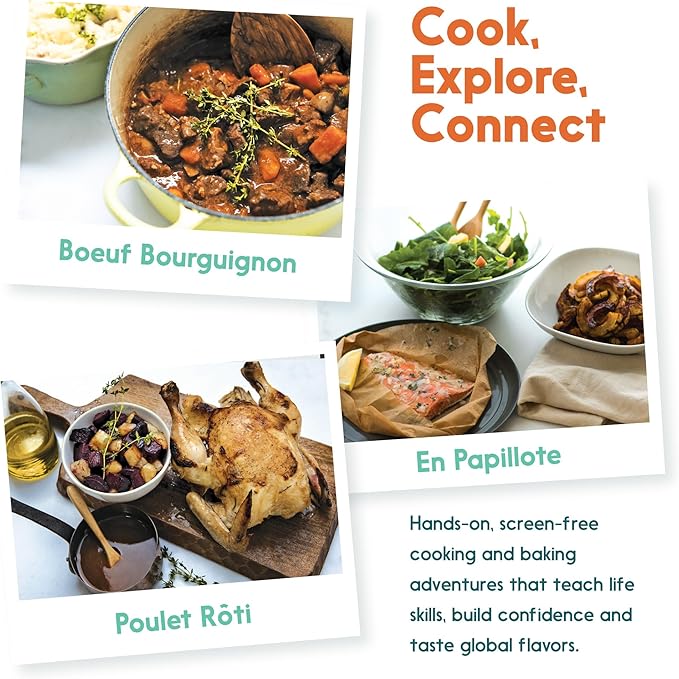eat2explore Cooking Kits for Kids - Interactive & Educational Set with 3 Recipe Cards, Key Ingredients & Cooking Tools - Ideal Idea for Kids who Love to Create Meals (France Edition)