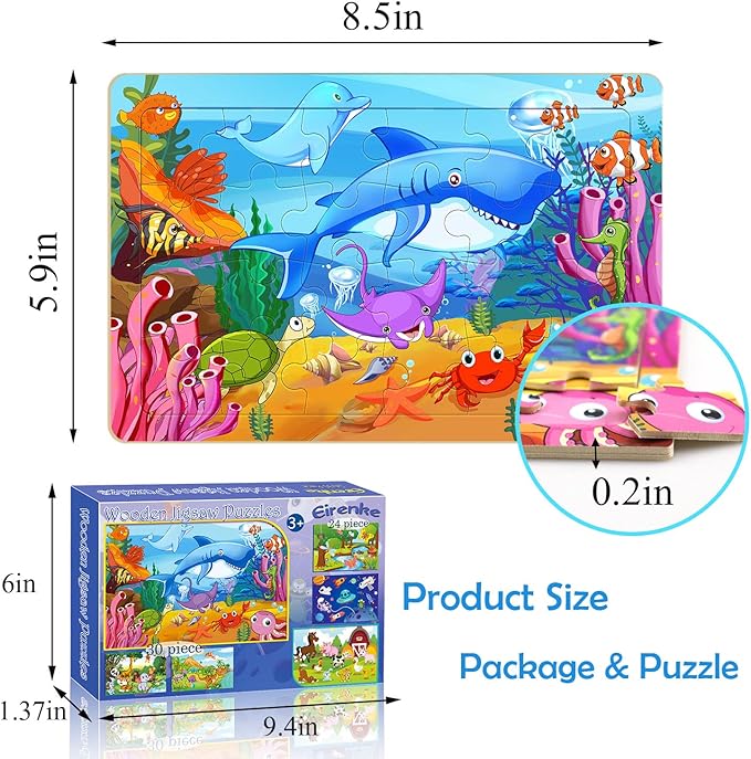 Puzzles for Kids Ages 3-5, Wooden Jigsaw Puzzles 24-30 Pieces for Toddler Children Learning Educational Puzzles 3 4 5 6 Year Toys for Boys and Girls (6 Puzzles)