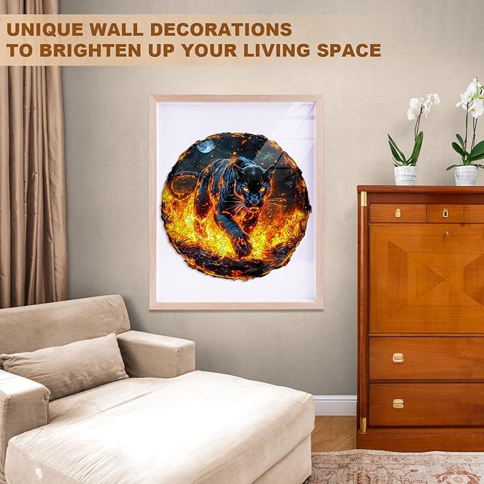 Wooden Puzzles for Adults - Flame Panther Wood Puzzles Adult - Unique Animal Shape Wooden Jigsaw Puzzles for Adults - Birthday Gifts for Puzzle Lovers, Family (13.4 * 13.2in)