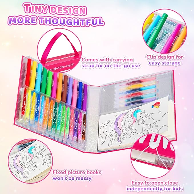 JoyCat Magical Unicorn Drawing kit for Kid,55 Pcs Stationery Kit with Washable Scented Marker&Twist Crayon,Glitter Marker,Ideal Gift for Girl Aged 4-10,Fun and Creative Art & Craft Supply