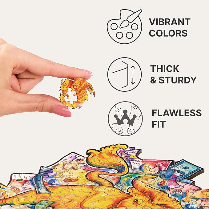 UNIDRAGON Original Wooden Jigsaw Puzzles - Prosperous Bull, 102 pcs, Small 7.5"x8.7", Beautiful Gift Package, Unique Shape Best Gift for Adults and Kids